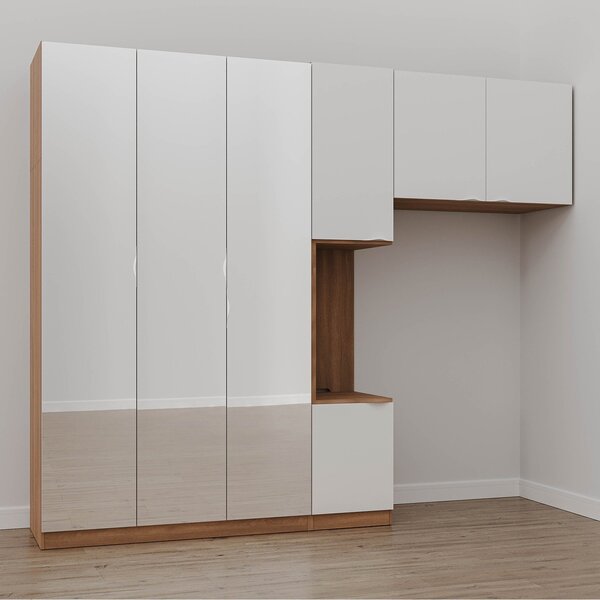 Guarda-roupa Modulado Solteiro 7 Portas Espelho E Mesa De Cab