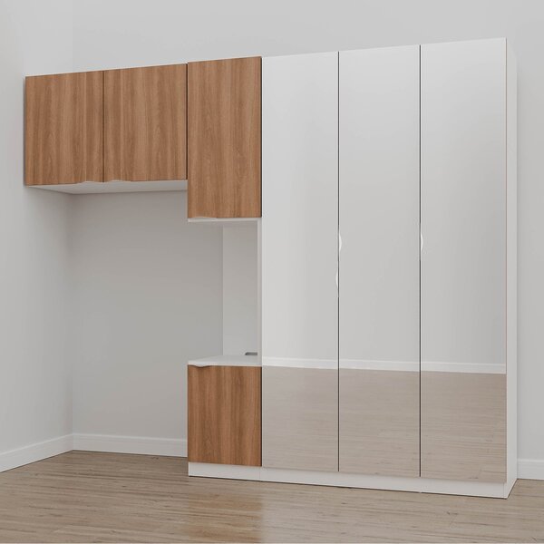 Guarda-roupa Modulado Solteiro 7 Portas Espelho E Mesa De Cab