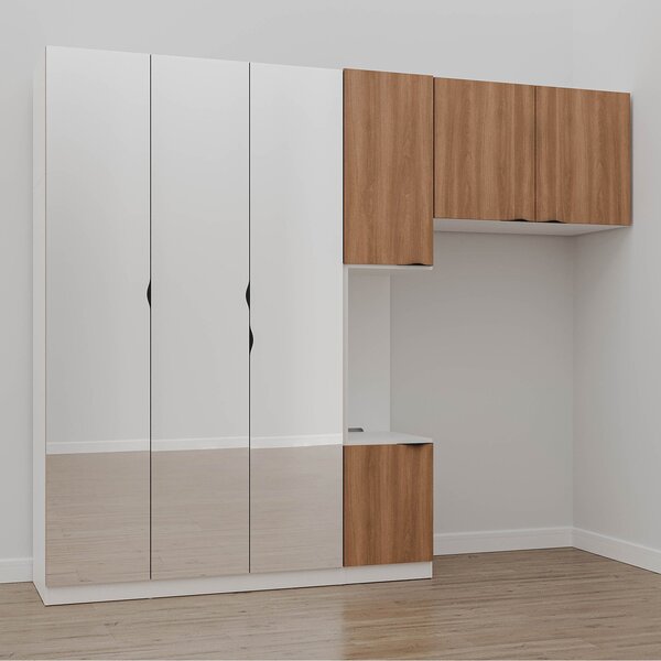 Guarda-roupa Modulado Solteiro 7 Portas Espelho E Mesa De Cab