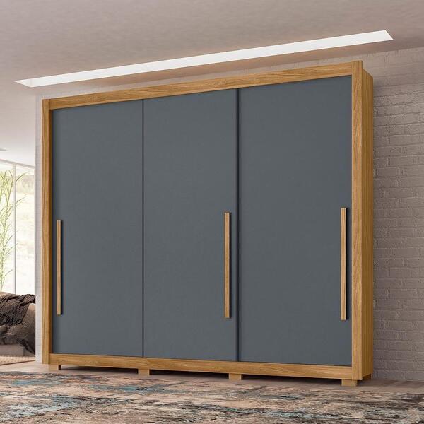 Guarda Roupa Monaco 3 Portas 5 Gavetas Freijo Cinza