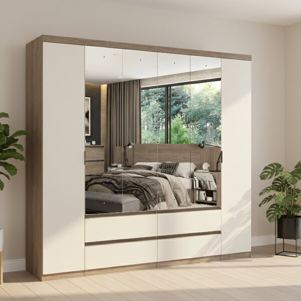 Guarda-roupa Nobre 6 Portas 250cm X 230cm X 55cm Rustic/ Off