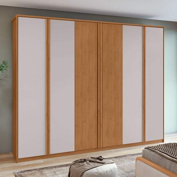 Guarda-roupa Ollie 6 Portas 2 Gavetas 7 Prateleiras Amendoa C