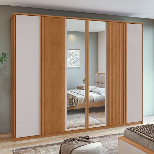 Guarda-roupa Ollie 6 Portas 3 Gavetas 7 Prateleiras Com Espel