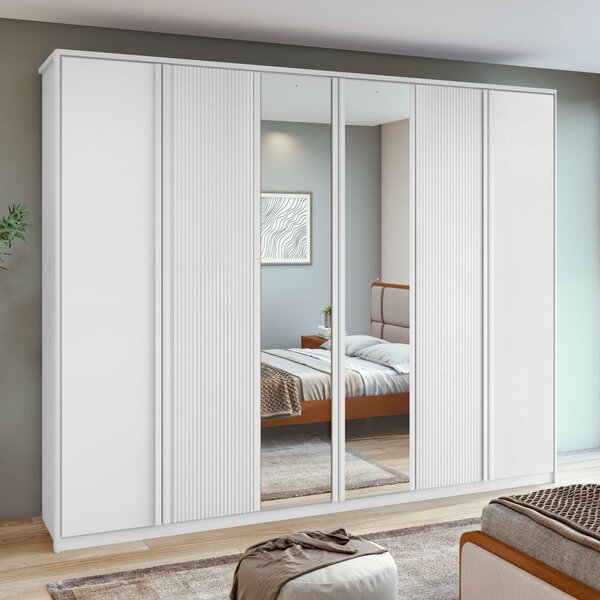 Guarda-roupa Ollie 6 Portas 3 Gavetas 7 Prateleiras Com Espel