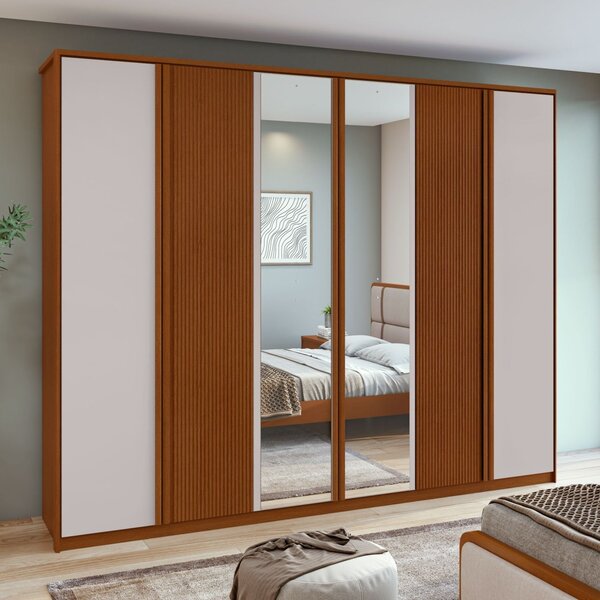 Guarda-roupa Ollie 6 Portas 4 Gavetas 8 Prateleiras Com Espel