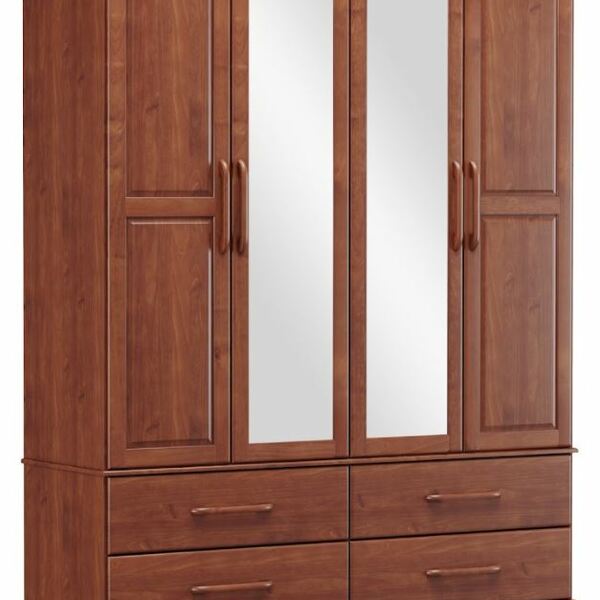 Guarda-roupa Ouro 4 Portas Com Espelho Imbuia Madeira Maciça