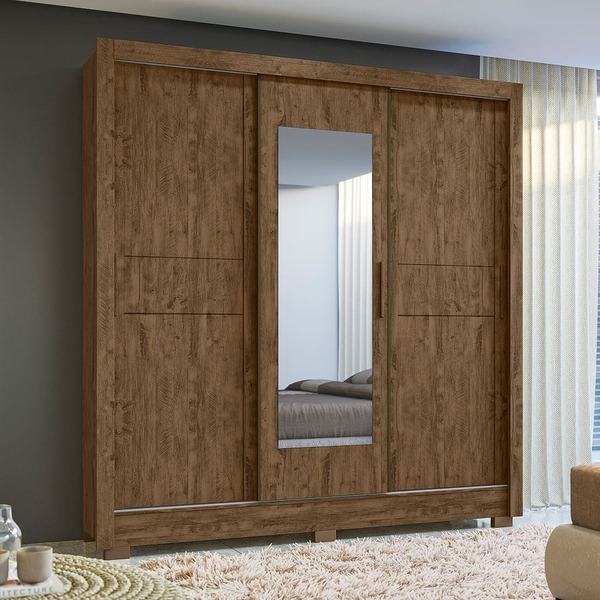 Guarda Roupa Paco 3 Portas Castanho Wood Bnn Decor