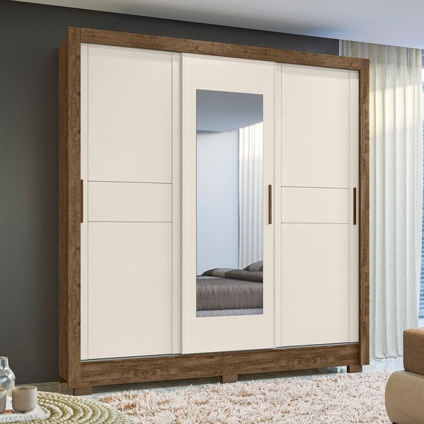 Guarda Roupa Paco 3 Portas Castanho Wood Off White Bnn Decor