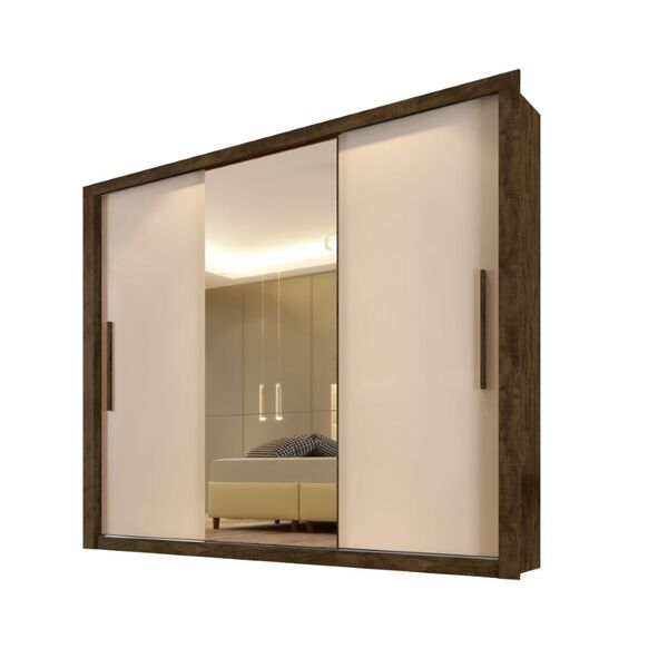 Guarda Roupa Panamá 3 Portas Espelho Central Sallêto Ipê/off