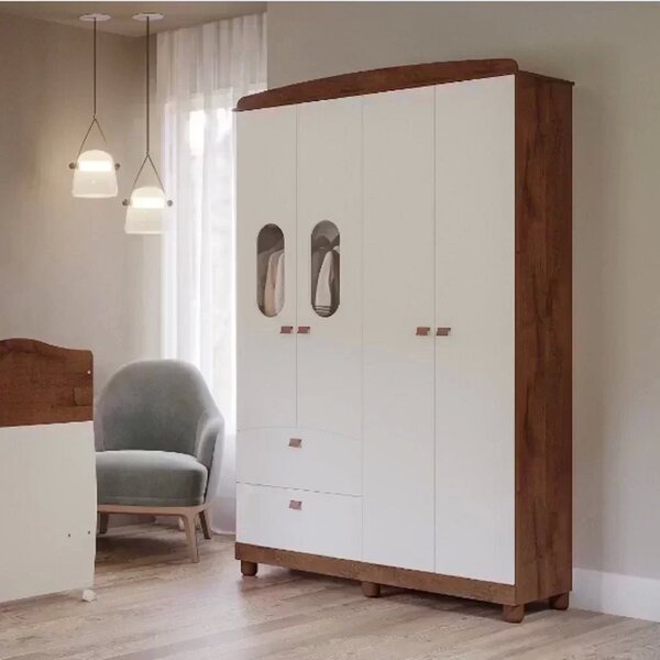 Guarda-roupa Para Bebês 4 Portas 2 Gavetas Happy Espresso Móv