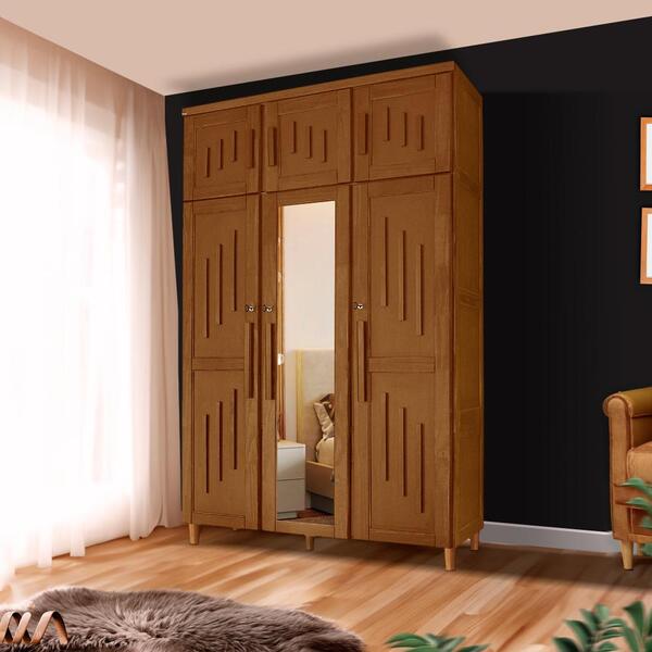 Guarda Roupa Pequeno Rústico Em Madeira Maciça Com Espelho Ca