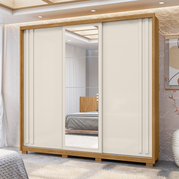 Guarda Roupa Poder 3 Portas De Correr Freijó Off White Tana D