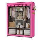 Guarda Roupa Portátil Dobrável 3 Portas Cor Rosa