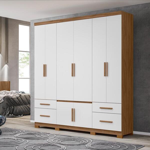 Guarda Roupa Porto Plus 8 Portas 4 Gavetas Naturale Branco