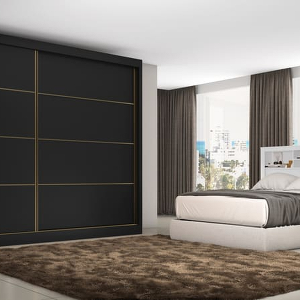 Guarda Roupa Preto  2 Portas 6 Gavetas  Sevilha Made Marcs