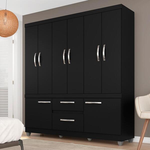 Guarda Roupa Rebeca 8 Portas 2 Gavetas Preto Fosco - Móveis A