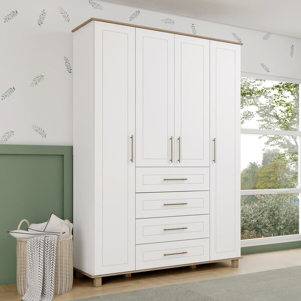 Guarda-roupa Retrô 4 Portas E 4 Gavetas Harper Branco Hp E Je