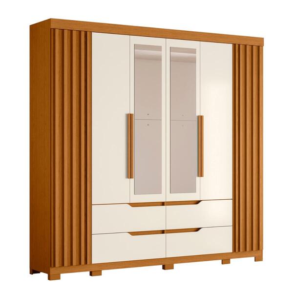 Guarda Roupa Ripado Com Espelho Cambé Cinamomo Off White