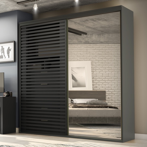 Guarda Roupa Ripado Com Espelho Mdf 2 Portas  2,07m Autes Bel