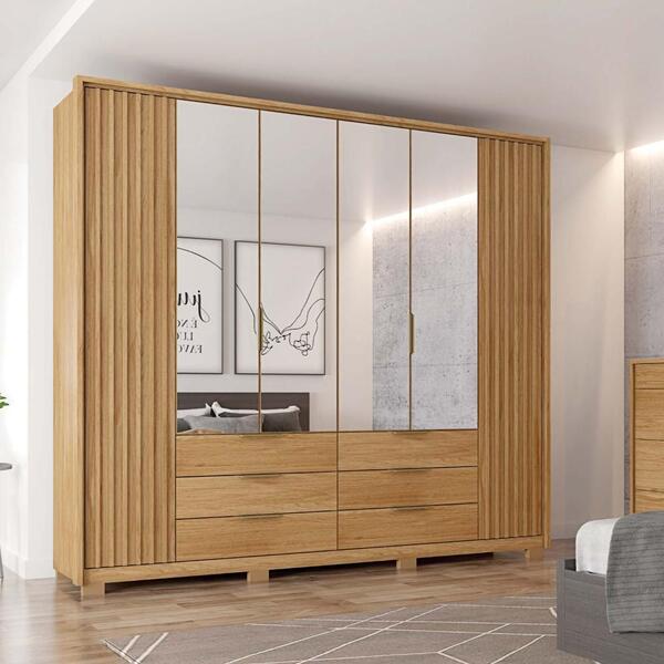 Guarda Roupa Roupeiro Casal Solteiro 4 Espelhos 6 Gavetas 10