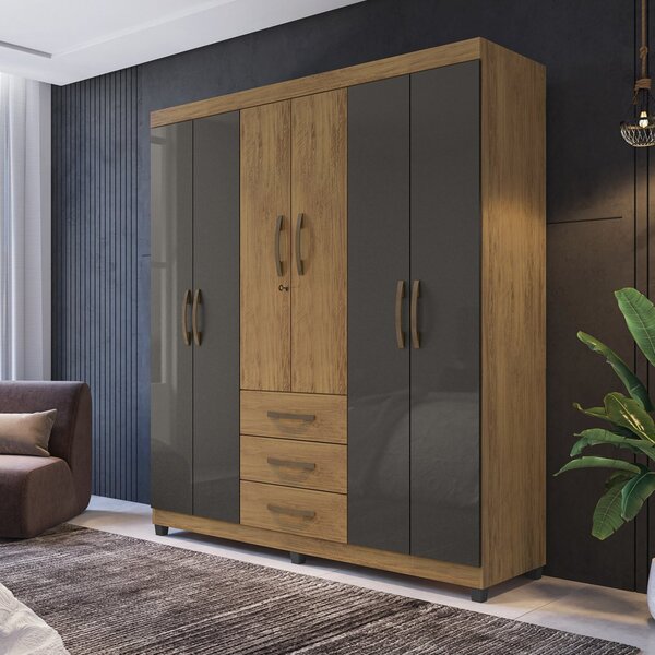 Guarda Roupa Roupeiro De Casal Lion Com Chave 6 Portas 3 Gave