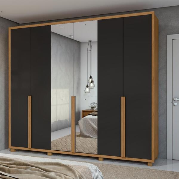 Guarda Roupa Roupeiro Quarto Casal Lopas 6 Portas Espelho Pés