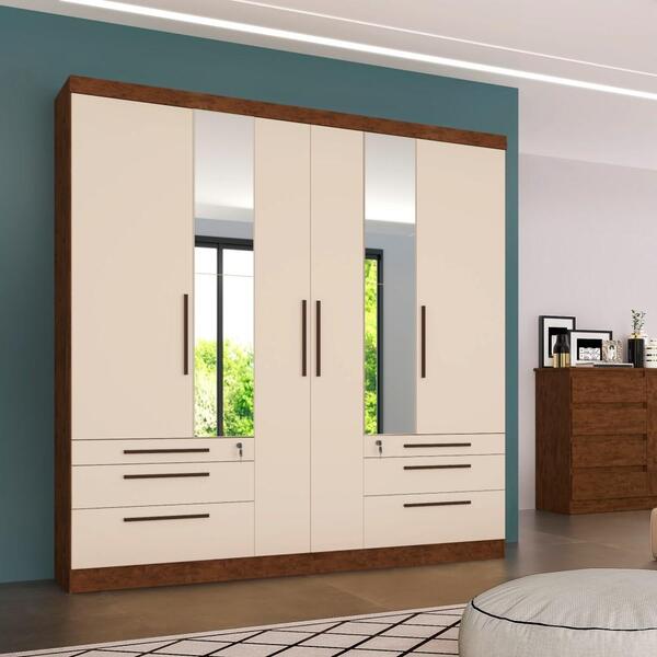 Guarda Roupa Roupeiro Quarto Solteiro Casal 6 Portas 6 Gaveta