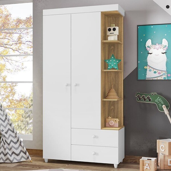 Guarda Roupa Rubi 2 Portas Nature Branco Peternella Móveis