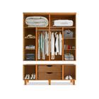 Guarda Roupa Rústico Em Madeira Maciça Com Espelho Castanho B