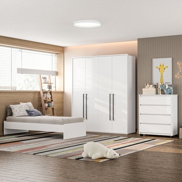 Guarda-roupa Sevilha 4 Portas Cômoda 4 Gavetas Cama Infanto J