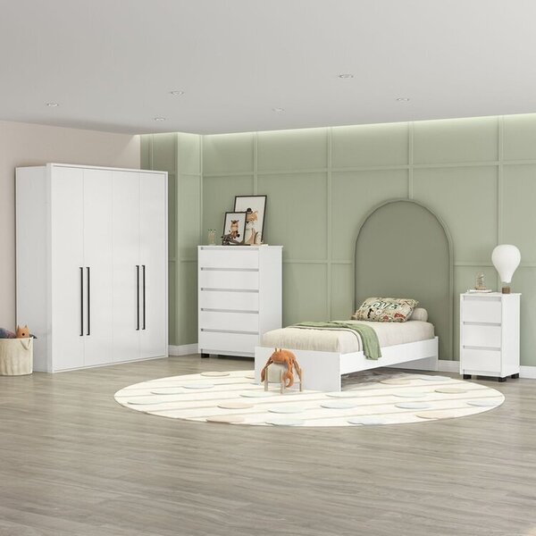 Guarda-roupa Sevilha 4 Portas Cômoda 5 Gavetas Mesa De Cabece