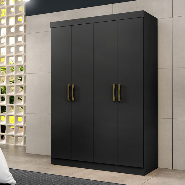 Guarda-roupa Solteiro 04 Portas E 02 Gavetas Paris Preto
