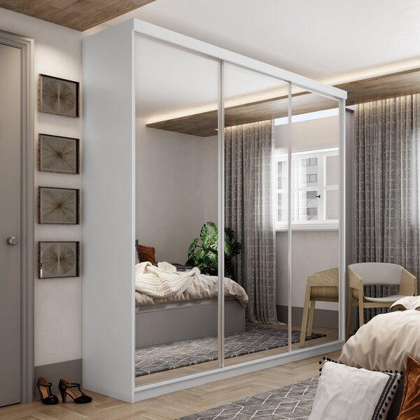 Guarda-roupa Solteiro 100% Mdf Bp Com 3 Portas De Espelho Gen