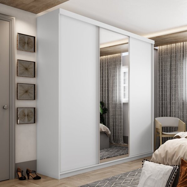 Guarda-roupa Solteiro 100% Mdf Bp Com 3 Portas E 1 Espelho Ge