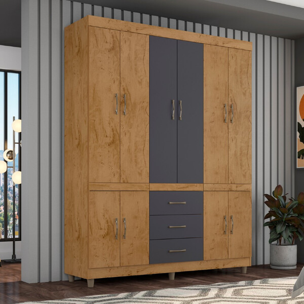 Guarda Roupa Solteiro 10 Portas 3 Gavetas Com Pés 22103 Arapl