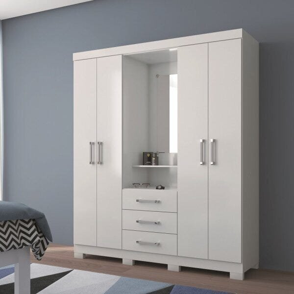 Guarda Roupa Solteiro 159cm 4 Portas 3 Gavetas Com Espelho Ca
