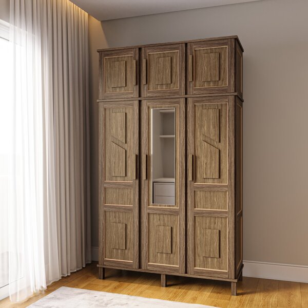 Guarda-roupa Solteiro 1 Espelho 6 Portas E Cabideiros  Imbuia