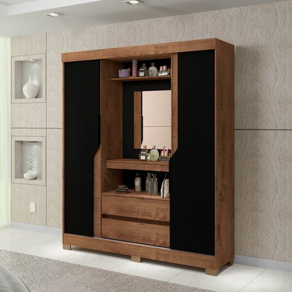 Guarda Roupa Solteiro 2 Portas 2 Gavetas Belem  Freijó Rústic