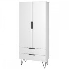 Guarda-roupa Solteiro 2 Portas 2 Gavetas Branco/metal Preto B