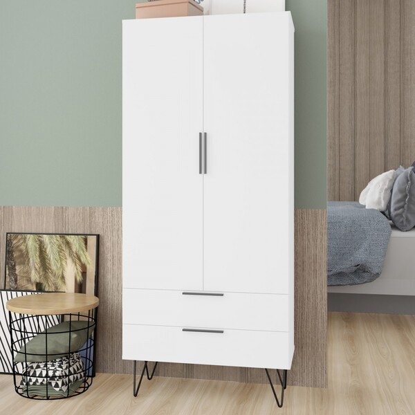 Guarda-roupa Solteiro 2 Portas 2 Gavetas Branco/metal Preto B