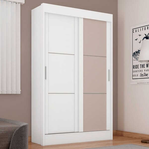 Guarda-roupa Solteiro 2 Portas 2 Gavetas Branco/tecido Havana