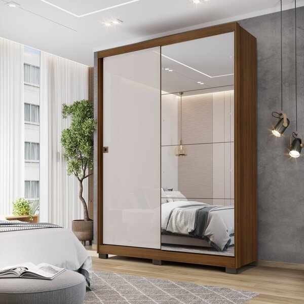 Guarda Roupa Solteiro 2 Portas 2 Gavetas Com Espelho E Pés Du