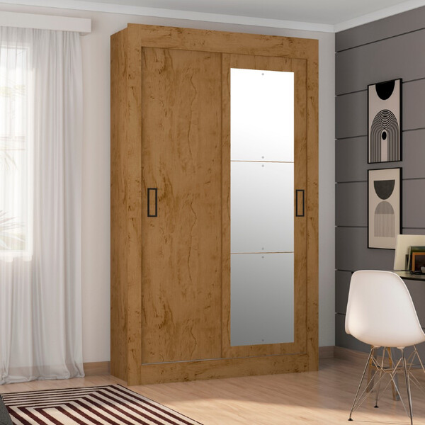 Guarda Roupa Solteiro 2 Portas 2 Gavetas Com Pés E Espelho Fl