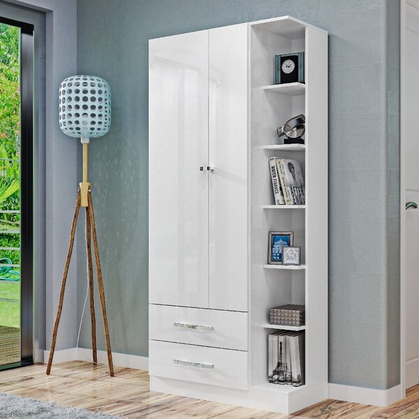 Guarda Roupa Solteiro 2 Portas 2 Gavetas Moju  Branco