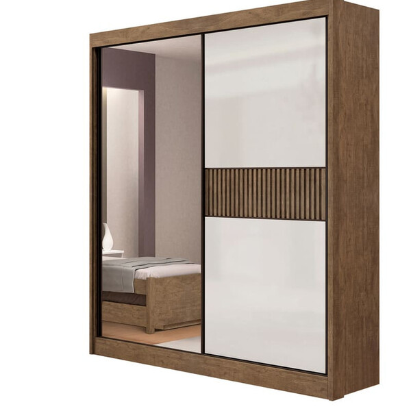 Guarda Roupa Solteiro 2 Portas 3 Gavetas - Atenas Ripado-ypê/