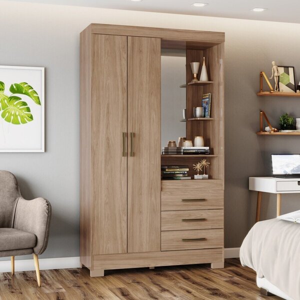 Guarda Roupa Solteiro 2 Portas 3 Gavetas B64 Briz Jequitibá