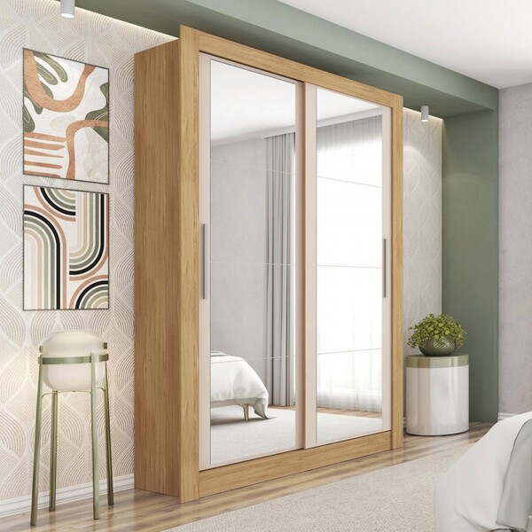 Guarda-roupa Solteiro 2 Portas 4 Gavetas Com Espelho Flex Lam