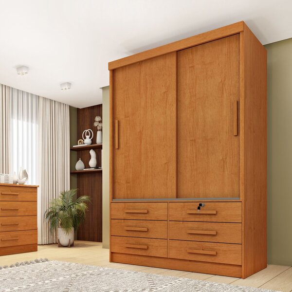 Guarda Roupa Solteiro 2 Portas 6 Gavetas 133cm Chicago   Cina