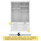 Guarda Roupa Solteiro 2 Portas 6 Gavetas 133cm Chicago   Neve