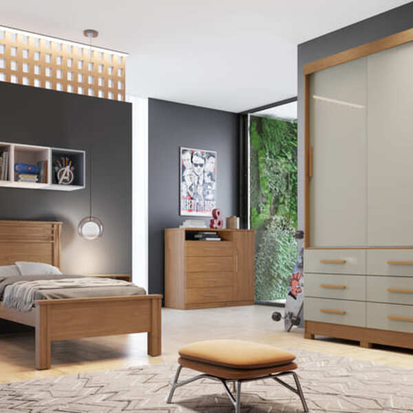 Guarda Roupa Solteiro 2 Portas 6 Gavetas - Buriti-cumaru/fend